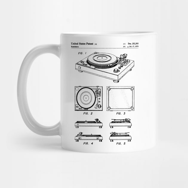 Vinyl Record Player Patent - Music Lover Bedroom Art - White by patentpress